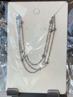 Triple Strand Silver Beaded Chain Necklace - Women's Jewelry
